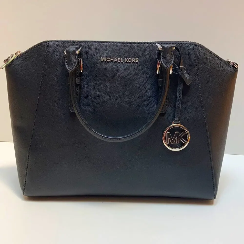 π€ NWT Authentic Michael Kors Saffiano Leather Lg Satchel Bag - BLACK - Picture 2 of 11